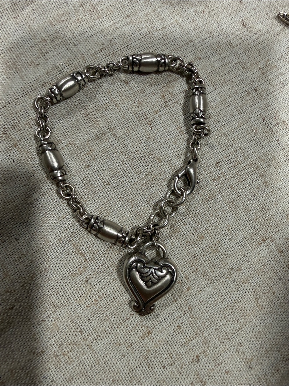 Brighton Retired Romantic Scroll Heart Charm Silver Tone Bracelet